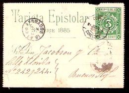 URUGUAY. 1885. Canelones - Bs As. 3c Green Stat Card. Fine. - Uruguay