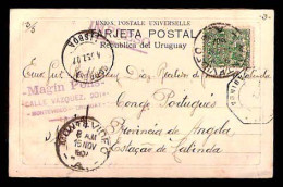 URUGUAY. 1907. Picture Postcard To Cabinda, Portuguese Angola, Frkd 1c + 2c Picture Side (damaged) Printed Paper Rate An - Uruguay
