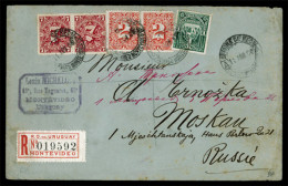 URUGUAY. URUGUAY. 1900 (Aug 11). Registered Cover To RUSSIA Franked By 1889 1c Green, Pair Of 2c Rose And Pair Of 7c Lak - Uruguay