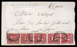 URUGUAY. 1890(Jan 25th). Cover To Genoa, Italy Franked By Vertical Strip Of Five 1889 2c Rose Tied By Montevideo Datesta - Uruguay