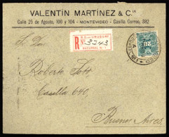 URUGUAY. 1908. Montevideo A Buenos Aires. Reg. 20c.usage. Very Scarce. V-Fine. - Uruguay