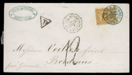URUGUAY. 1877(June 25th). Cover To Bordeaux Endorsed ‘per Gironde’ Franked By Rouletted 1876 20c Bistre Tied By Blue Mon - Uruguay