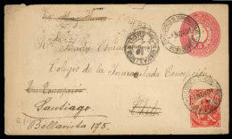URUGUAY. 1901. Montevideo Stationery Envelope + Adtl Franking To Chile. Readdressed. Rare. VF. - Uruguay