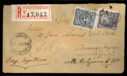 URUGUAY. 1889. Registered Cover From Montevideo To Buenos Aires Franked By 1884 5c & 1888 10c With Red Reg'd Label At Le - Uruguay