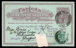 URUGUAY. 1902. Montevideo To Nottingham (England) And READDRESSED To Glasgow With G.B. Half Penny Green New Frankings. 3 - Uruguay
