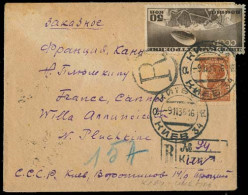 UKRAINE. 1936 (9 Nov). Kiev - France. Reg Env Fkd Incl 50k. Zeppelin Stamp. VF. - Ukraine
