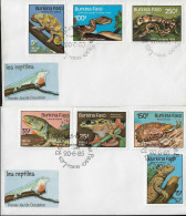 Burkina Faso 1985 Y&T 662 à 665 Et PA 302 à 304 Sur FDC. Reptiles. Serpents, Lézards Et Tortue - Slangen