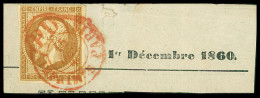 Sur Fragment N°13 10c Bistre Jaune, Obl. Cachet à Date Rouge Des Imprimés Sur Fragment, TTB - 1853-1860 Napoléon III.