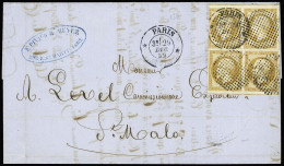 Lettre Cercle De Points Carrés Sur Deux Paires De N°13 10c (une Touchée) Sur Lettre De Paris 1859 Pour St Malo, TB - 1853-1860 Napoleon III