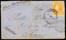 VENEZUELA. 1881(June 27). Cover To Irun, SPAIN Franked By 1880 25c Orange Tied By Caracas Cds. French Paquebot Octagonal - Venezuela