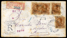 VENEZUELA. 1886. Registered Cover From Puerto Cabello To Munich Franked By Four 1882 25c Yellow Brown With New York Tran - Venezuela