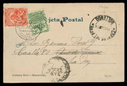 URUGUAY. 1909. Minas - Bolivia. Via Mollendo / Peru. Fkd PPC. - Uruguay