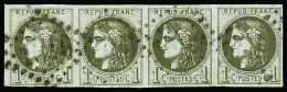 Delcampe - Obl N°39C 1c Olive En Bande De Quatre Obl. GC 1310 De Dives (Calvados), TTB. Signé Scheller - 1870 Emission De Bordeaux