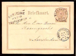 SURINAME. 1889. Paranibo - Amsterdam. 7 1/2c Ovpt / 15c Stat Card / Cds / Suriname / Over / SOUTHAMPTON (xxx) Mark. VF. - Suriname