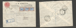 SUDAN. 1929 (12 Jan) Khartoum - Switzerland, St. Gall (21 Jan) Via Cairo - Napoli. Registered Multifkd Comercial Envelop - Soudan (1954-...)