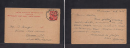 SUDAN. 1928 (6 Nov) SS. Sudan - Switzerland, Davos, Villa Allwind. 10rs Red Stationary Card, Cancelled On Bord Train TPO - Soudan (1954-...)