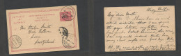 SUDAN. 1901 (31 Jan) Anteria - Wadi Halfa - Switzerland, Sierra (13 Feb) Postal Ovptd 4 Mill / 5p Red Stat Card Cds Via  - Sudan (1954-...)