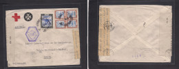SUDAN. 1945 (7 June) Khartoum - Switzerland, Geneve, Red Cross POW Mail. Sudan + Egyptian WWII Censor Labels. VF + Scarc - Soedan (1954-...)