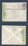 SUDAN. 1941 (May) Moutmar - USA, NY, Glovers Ville. Fkd Env + Green Censor + "Nr 9" Triangle "TPO Shellal - Haffa" On Re - Sudan (1954-...)