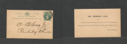 STRAITS SETTLEMENTS SINGAPORE. 1896 (Dec 15) Sing - Rantemberg Schmidt, The Swimming Club. Local 1c QV Green Stat Card.  - Singapour (1959-...)