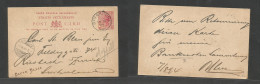 STRAITS SETTLEMENTS SINGAPORE. 1894 (8 Aug) Sing - Switzerland, Resbach (1 Sept) 3c Red QV Stat Card, Cds VF Used. - Singapore (1959-...)