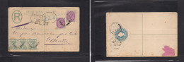 STRAITS SETTLEMENTS SINGAPORE. 1900 (June 5) GPO Sing - India, Calcutta (18 June) Registered Multifkd 5c Light Blue Stat - Singapore (1959-...)