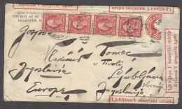 SLOVENIA. 1928. Shakopee / Minesota USA - Ljubljana. US 2cts Stat Env + 4 Adtls, Arrived Opened With Slovenian Post Offi - Slovénie