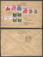 SLOVAKIA. 1941 (29 May) Bratislava 5 - Switzerland, Grenchen (3 June 41) Registered Multifkd Envelope Incl Block Of Four - Other & Unclassified