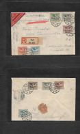 Silesia. 1920 (7 June) Pless - Germany, Karlsruhe (9 June) Registered Reimboursement Multifkd Envelope. VF. 23,40 Marks. - Schlesien