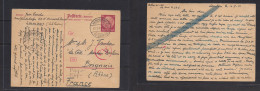 Silesia. 1944 (12 July) Lauban, Kerzdorf - France, Brignais. Reply Half German Stationery Proper Usage. French Internees - Silésie