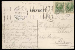 SIAM. 1929. THAILAND. 19129(May 29th). Postcard To Ubon, Thailand Franked By Two 5ö Green Tied By Copenhagen Despatch Cd - Siam