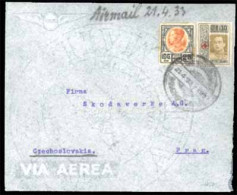 SIAM. THAILAND. 1933(April 21st). Airmail Cover To Prague, Czechoslovakia Franked By Red Cross 1918 10st Black & Olive A - Siam