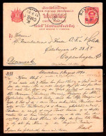 SIAM. 1890 (1 Aug). Chantaboon - Denmark. 4att Stat Card, Bangkok Cds (4 Aug) Cancelled 4 Days Later. - Siam