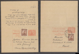 SERBIA. 1923 (21 Dec). Novi Becej - Germany, Cassel. 50 Para Red Doble Stat Card 1 Dinar Stamp Adtl Cds. VF Used. Scarce - Serbie