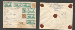 URUGUAY. 1949 (21 Oct) Mont - Switzerland, Luzern (10 Nov) Registered Multifkd Env At 24c Rate, R - Label, All Tied Cds. - Uruguay