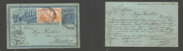 URUGUAY. 1900 (23 Aug) Mont - Germany, Hamburg (17 Sept) 2c Blue Stat Card + Adtl, Tied Cds. VF. - Uruguay