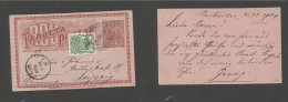 URUGUAY. 1901 (4 Dic) Mont - Leipzig, Germany (30 Dic) 2c Brown / Creamish + Adtl Stat Card. VF Used. - Uruguay