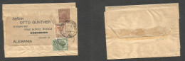 URUGUAY. 1903 (13 Oct) Mont - Germany, Dortmund. 5c Brow Stat Wrapper + 2 Adtls, Cds. Fine Used. - Uruguay