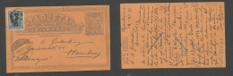 URUGUAY. 1897 (14 Nov) Mont - Germany, Hamburg (3 Dec) 2c Lilac/cream + Adtl Stat Card. Fine Used + Arrival On Front. - Uruguay