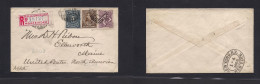 URUGUAY. 1885 (Dec) Montevideo - USA, Elleworth, Maine (4 Jan 86) Tricolor Perces Issue Multifkd Envelope, R-label, Gril - Uruguay