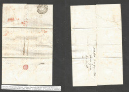 URUGUAY. 1842 (20 June) Montevideo - Italy, Genova (12 Sept) EL With Full Contains, Slit Dessinfections, Carried By Sard - Uruguay