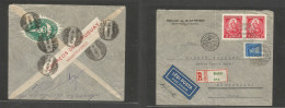URUGUAY. 1936 (27 Nov) HUNGARY, Budapest - Montevideo (3 Dec) Registered Air Multifkd Env, Reverse Sealed By Two Differe - Uruguay