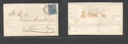 URUGUAY. C. 1866. Montevideo - Argentina, Buenos Aires. E Fkd 5c Blue Numeral Imperf, Tied Numeral Grill. VF. - Uruguay