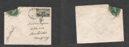 URUGUAY. 1954 (Feb) USA, Okney, Md - Montevideo. Fkd Airmail Envelope, Cover Corner Damaged Resealed At Destination By O - Uruguay