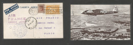 URUGUAY. 1936 (Dic 26) AIR FRANCE Postal Cachet + Cds. Montevideo - France, Paris (31 Dic) Ultrafast Trip. Multifkd Card - Uruguay