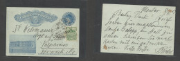 URUGUAY. 1903 (8 Oct) Montevideo - Chile, Valparaiso (15 Oct) 2c Blue Illustr Stat Card + Adtl. Better Dest Usage, Arriv - Uruguay
