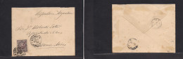 URUGUAY. 1892 (9 Febr) Montevideo - Buenos Aires (Feb 10) Ovptd Issue 5c Lilac Fkd Env, Tied Cds. Scarce On Cover. - Uruguay