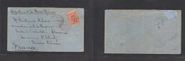 URUGUAY. 1880 (5 Ago) Montevideo - France, Maison Diharais, Isturitz. Single 10c Vermilion Perce Tied Grill Fkd Env + Re - Uruguay