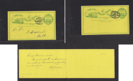 URUGUAY. 1883. GPO - Salto. Early Local 3c Green / Yellow Doble Stationary Card, With Proper Text, On Way, Ont Usage. VF - Uruguay