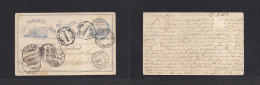URUGUAY. 1883 (15 Mayo) CUÑAPIRU - Switzerland, Lausanne (22 June) Early 3c Blue Lilac Stationary Card, Depart Ds Via To - Uruguay